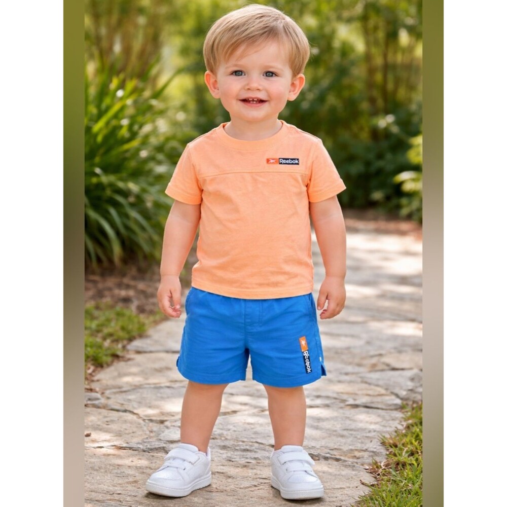 NWT Reebok Toddler Boys 2T Active Woven Short Set Orange & Blue